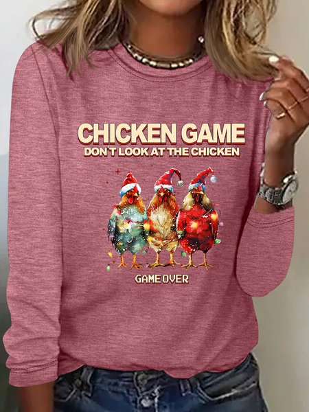 

Chicken Game Don't Look At The Chicken Casual Long Sleeve Shirt, Watermelon, Long sleeves