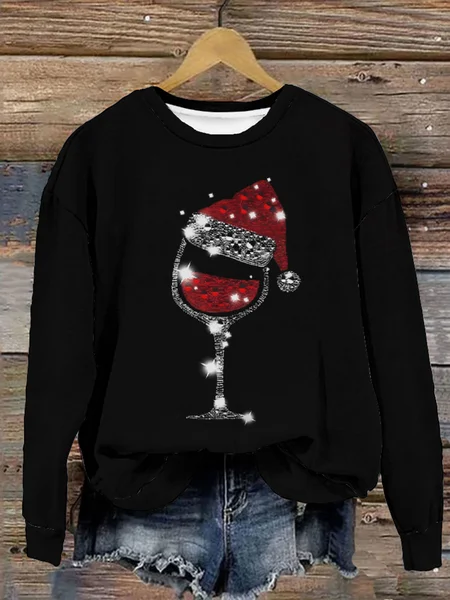 

Diamond-Studded Christmas Wine Glasses Christmas Casual Sweatshirt, Black, Hoodies&Sweatshirts