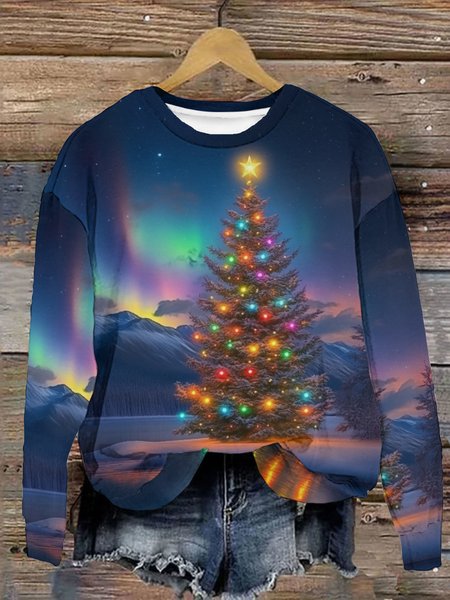 

Aurora Christmas Tree Christmas Casual Sweatshirt, As picture, Hoodies&Sweatshirts