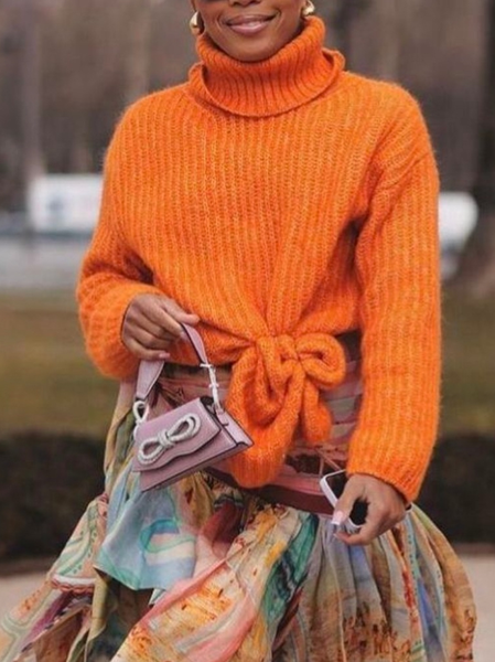 

Plain Bow Casual Sweater, As picture, Cardigans