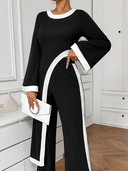 

Casual Loose Color Block Asymmetrical Hem Blouse, Black, Blouses and Shirts