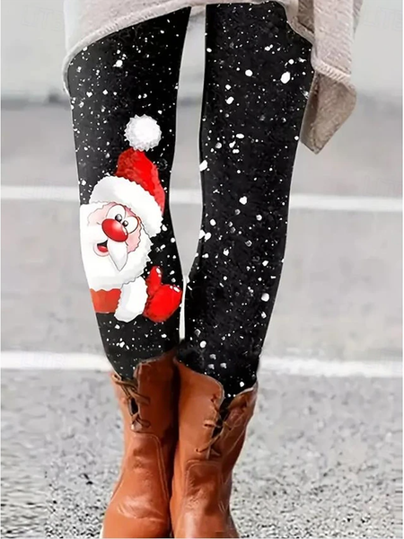 Christmas Print Leggings, Black, Leggings