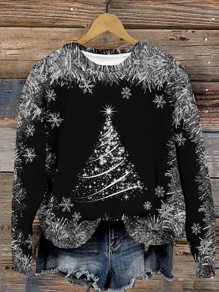 

Shining Christmas Tree Christmas Casual Sweatshirt, Black, Hoodies&Sweatshirts