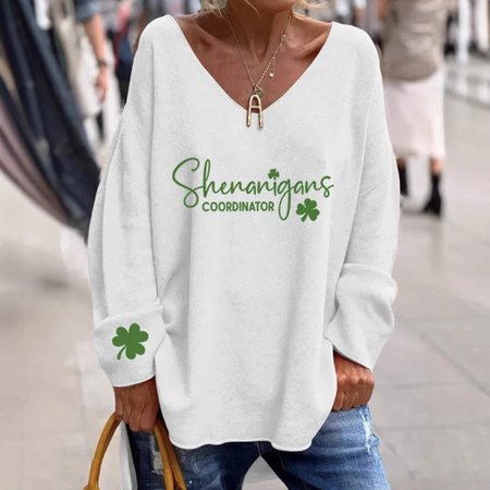 Casual V Neck Floral Sweatshirt, White, Hoodies & Sweatshirts