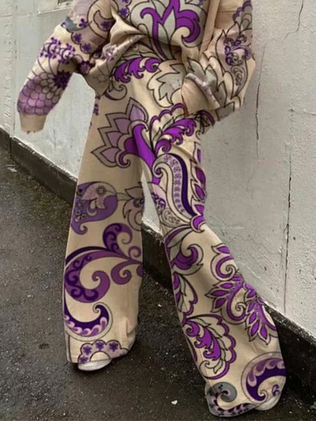 

Random Print Loose Casual Pants, Purple, Pants