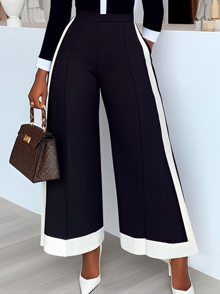 

Color Block Urban Ankle Pants Wide leg pants, Black-white, Pants