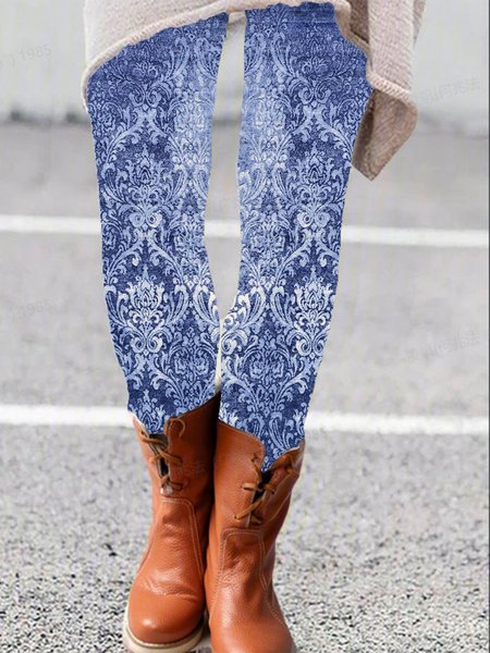 

Women's Casual Ethnic Jersey All Season Long Leggings, Blue, Leggings