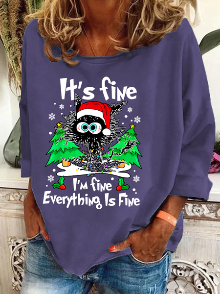 Casual Crew Neck Christmas Sweatshirt, Deep purple, Hoodies & Sweatshirts