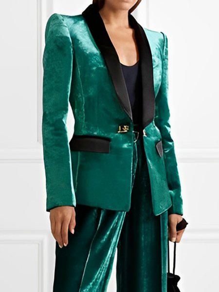 

Contrast Stitching Shawl Collar Urban Blazer, Green, Blazers