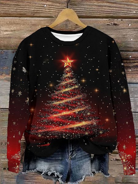 

Red And Black Gradient Christmas Tree Christmas Casual Sweatshirt, As picture, Hoodies&Sweatshirts