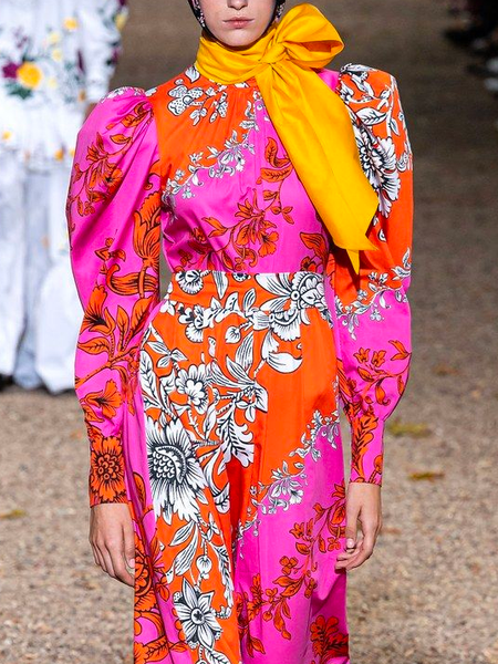 

Floral Elegant Blouse With Yellow Bow, As picture, Blouses and Shirts