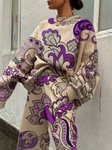 

Casual Random Print Crew Neck Loose Raglan Sleeve Sweatshirt, Purple, Hoodies and Sweatshirts