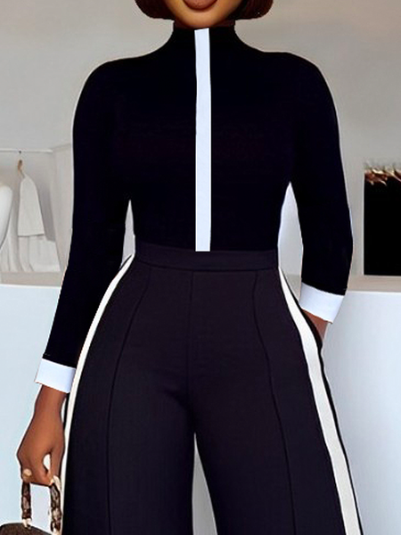 

Medium Elasticity Tight Color Block Urban T-Shirt, Black-white, Tees