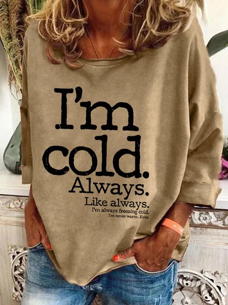 

Casual Crew Neck Text Letters Sweatshirt, Khaki, Hoodies & Sweatshirts