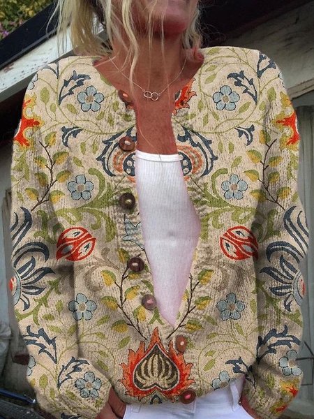 

Women's Autumn Outerwear Casual Geometric Long Sleeve Crew Neck Jacket, Apricot, Jackets