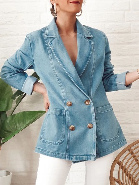 Urban Plain Pockets Denim Coat, Blue, Coats