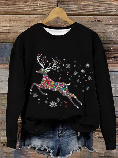 Gorgeous Christmas Reindeer Christmas Casual Sweatshirt, Black, Hoodies&Sweatshirts