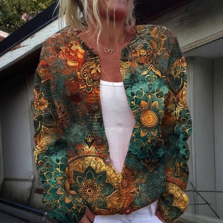 

Women's Geometric Thicken Loose Jacket, Multicolor, Outerwear