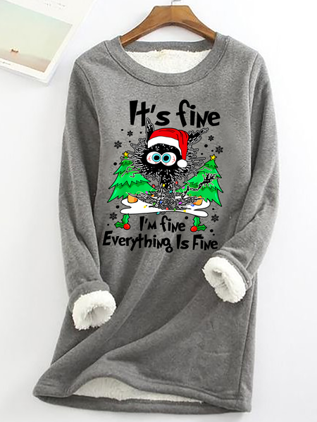 

It's Fine I'm Fine Everything Is Fine Casual Fluff Fleece Fabric Sweatshirt, Gray, Hoodies&Sweatshirts