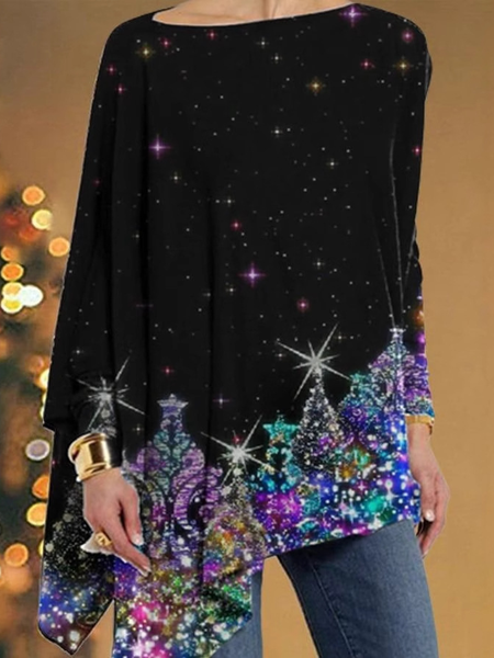 

Crew Neck Long Sleeve Floral Regular Micro-Elasticity Loose Blouse For Women, Purple, Blouses