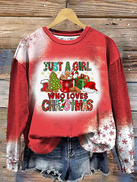 

Just A Girl Who Loves Christmas Print Crew Neck Sweatshirt, Red, Hoodies&Sweatshirts