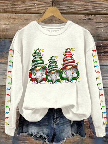 

Women's Gnome Christmas Print Crew Neck Sweatshirt, White, Hoodies&Sweatshirts