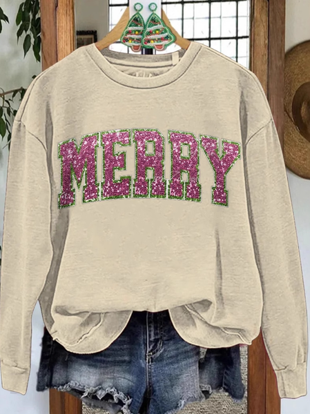 

Casual Crew Neck Christmas Sweatshirt, Apricot, Hoodies & Sweatshirts