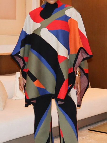 

Casual Raglan Sleeve Turtleneck Colorblock Sweater, As picture, Pullovers