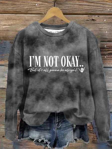 Women's I’m Not Okey printed casual sweatshirt, Deep gray, Hoodies&Sweatshirts