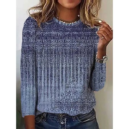 

Crew Neck Casual T-Shirt, Blue, Long sleeves