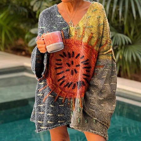 

Casual V Neck Geometric Sweatshirt, Purple, Hoodies & Sweatshirts