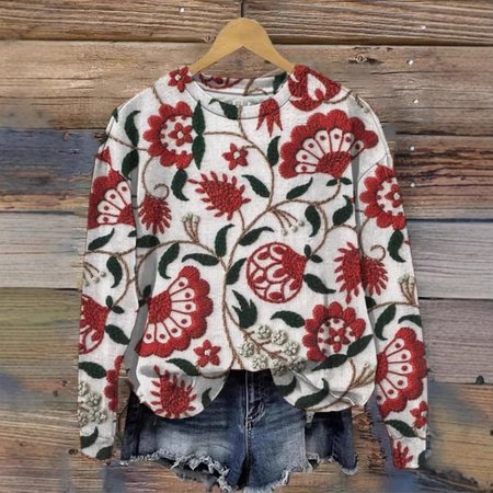 

Casual Crew Neck Geometric Sweatshirt, Red, Hoodies & Sweatshirts