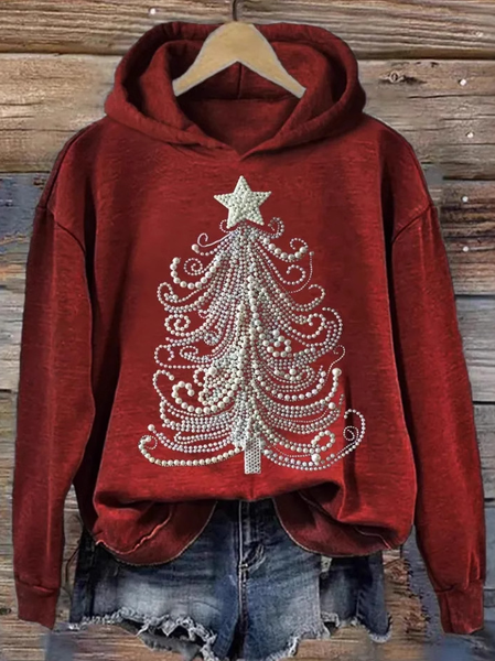 

Casual Hoodie Christmas Tree Art Print Sweatshirt, Red, Hoodies & Sweatshirts