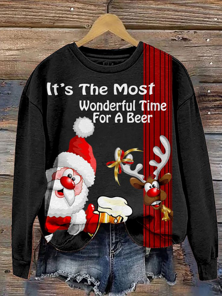 

Women's Happiest Time Of The Year Christmas Print Crew Neck Sweatshirt, Black, Hoodies&Sweatshirts