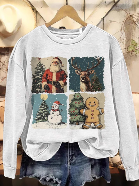 

Casual Crew Neck Christmas Art Print Sweatshirt, White, Hoodies & Sweatshirts