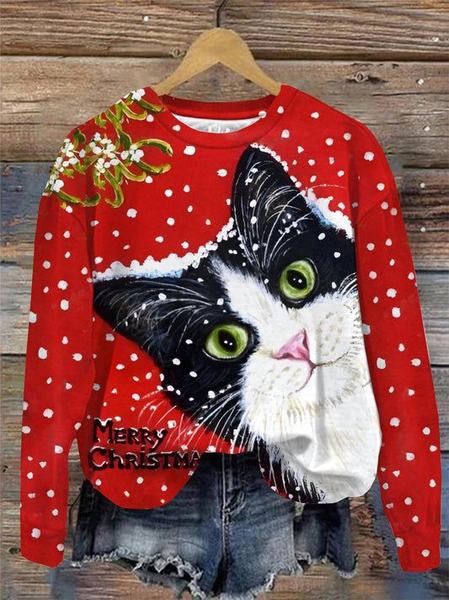 

Women's Merry Christmas Print Crew Neck Sweatshirt-, Red, Hoodies&Sweatshirts