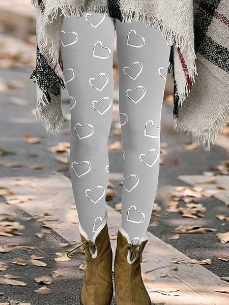 

Women's Casual Heart/Cordate Jersey All Season Long Leggings, Gray, Leggings