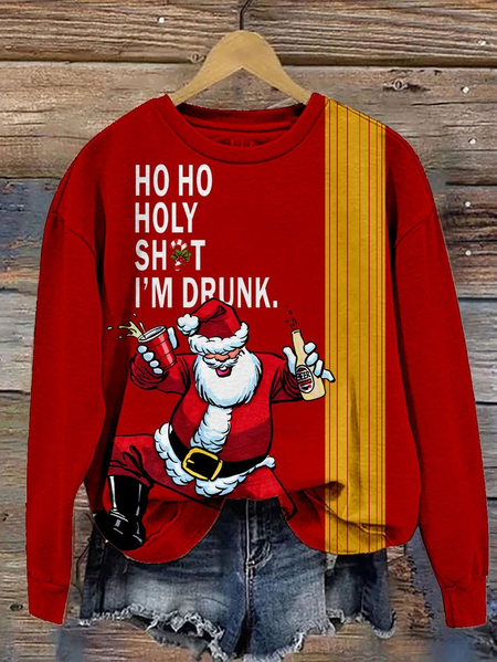 

Women's Ho Ho Ho! Santa Claus Print Crew Neck Sweatshirt, Red, Hoodies&Sweatshirts
