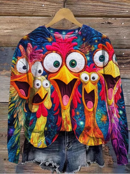 

Funny Chicken Art Print Casual Crew Neck Animal Sweatshirt, Blue, Hoodies & Sweatshirts