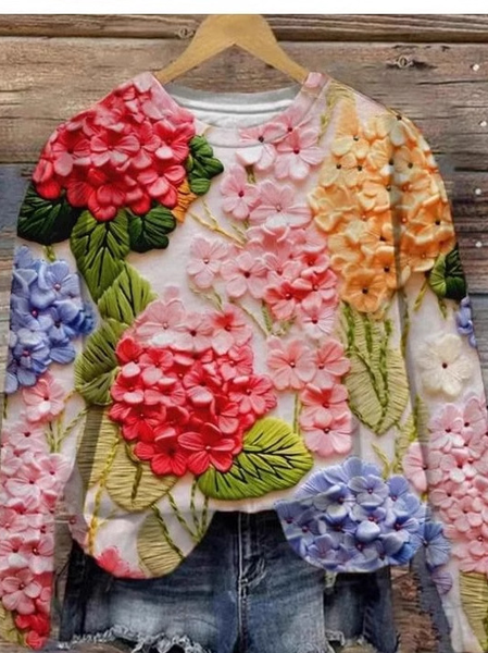 Casual Easter Rabbit Crew Neck Floral Sweatshirt, Red, Hoodies & Sweatshirts
