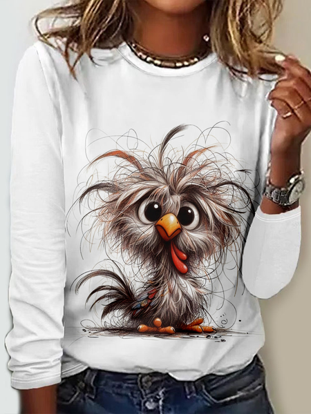 

Casual Animal Crew Neck Long Sleeve T-shirt, Color3, T-shirts