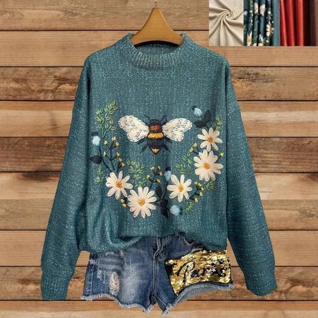 Casual Crew Neck Animal Sweatshirt, Blue, Hoodies & Sweatshirts