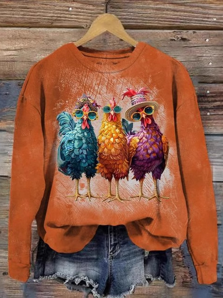 

Casual Crew Neck Animal Sweatshirt, Orange red, Hoodies & Sweatshirts