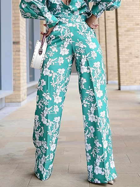 

Floral Elegant Long Pants, As picture, Pants