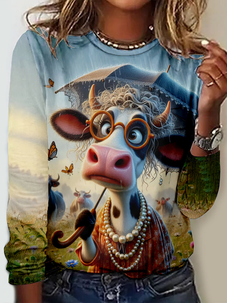 

Casual Animal Crew Neck Long Sleeve T-shirt, Color3, T-shirts