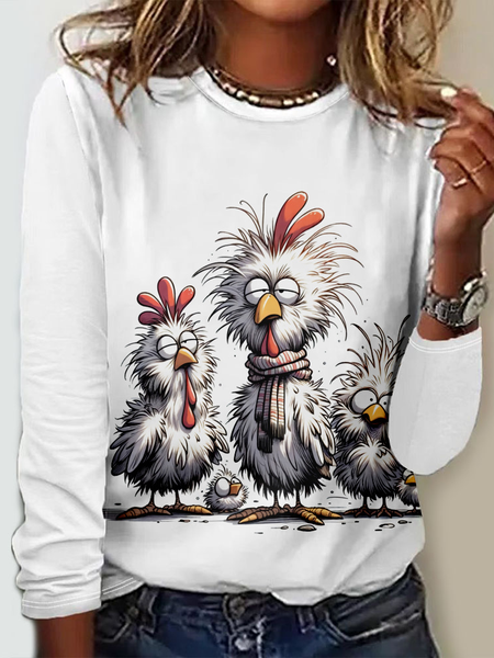 

Casual Animal Crew Neck Long Sleeve T-shirt, Color3, T-shirts