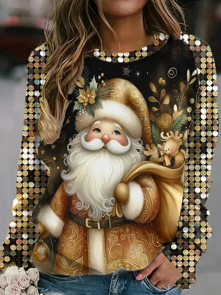 

Casual Crew Neck Christmas Sweatshirt, Golden, Hoodies & Sweatshirts