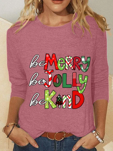 

Be Merry Be Jolly Be Kind Casual Long Sleeve Shirt, Watermelon, Long sleeves