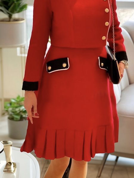 

Elegant Color Block Split Joint Skirt, Red, Skirts