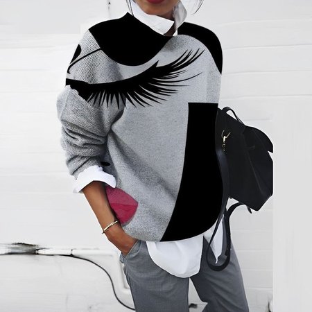 Casual Crew Neck Striped Sweatshirt Zipper, Gray, Hoodies & Sweatshirts